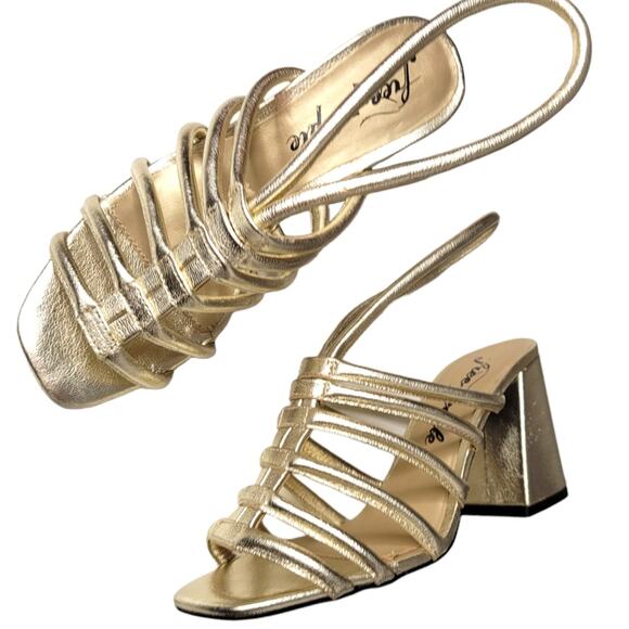 Free People Colette Cinched Block Heel in Metallic Gold Size 36.5 - Picture 13 of 13